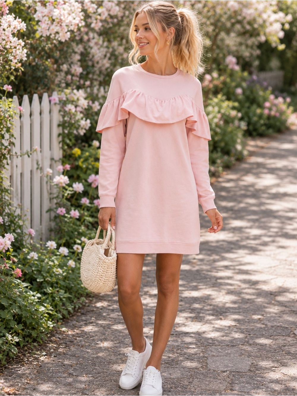 love, Fire Blush Long Sleeve Ruffle Dress
